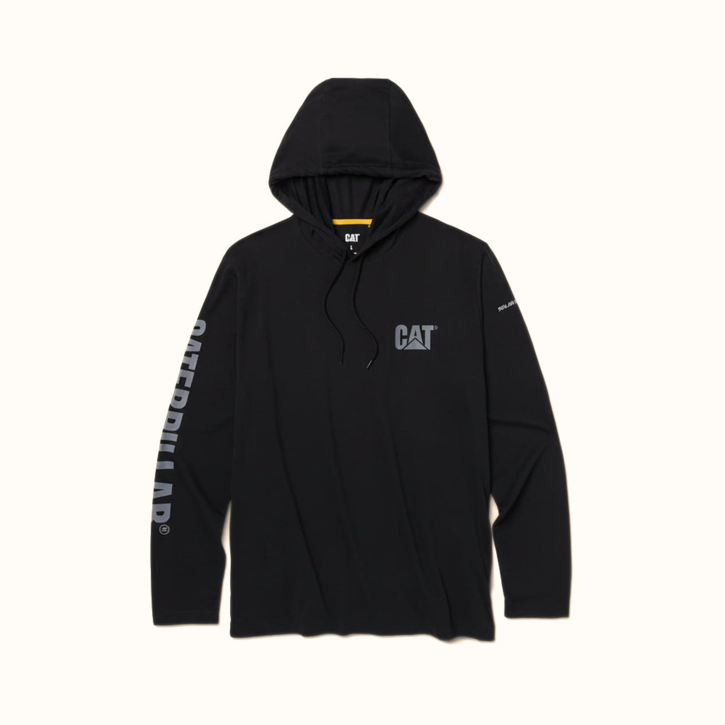 CAT UPF hooded black long sleeve work shirt front view