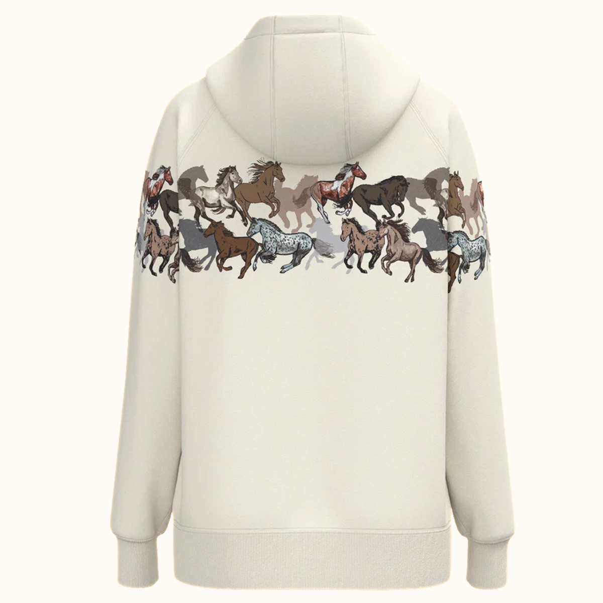 Hooey Legendary Women’s Horse Print Hoodie in cream back view