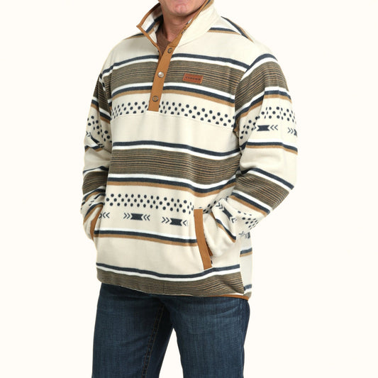 Front view of Cinch Polar Fleece Pullover in beige with southwestern stripe pattern