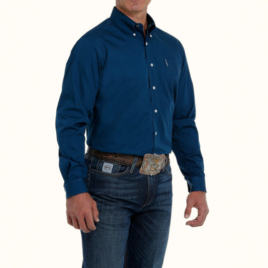 Cinch Solid Modern Fit Button-Down Western Shirt blue front angle view