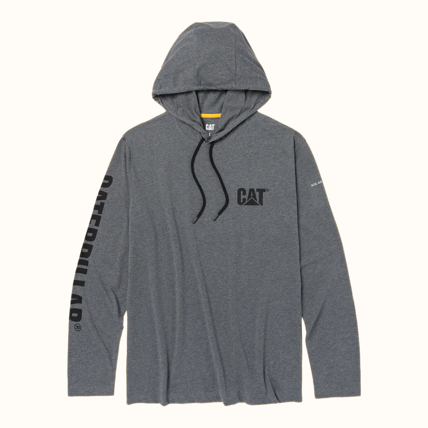 CAT UPF hooded banner long sleeve t-shirt gray front view