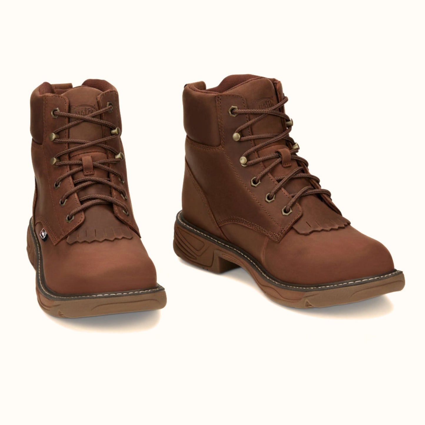 Justin Rush 6 Inch Waterproof Boot front view in brown leather