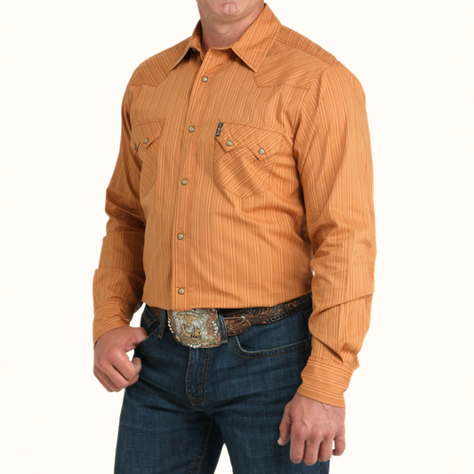 Front view of Cinch Modern Fit Snap Front Western Shirt in orange