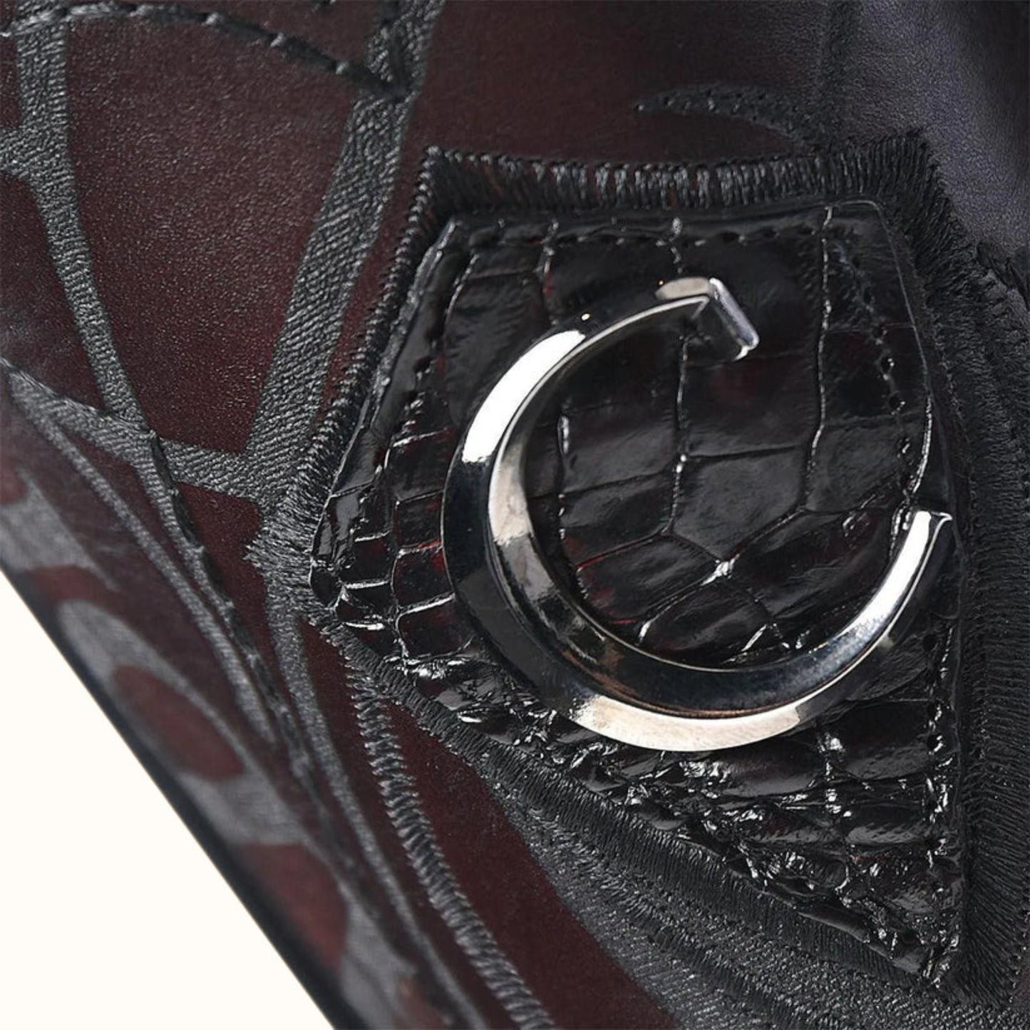 Cuadra Black Cherry Caiman French Toe Western Boots metal logo detail