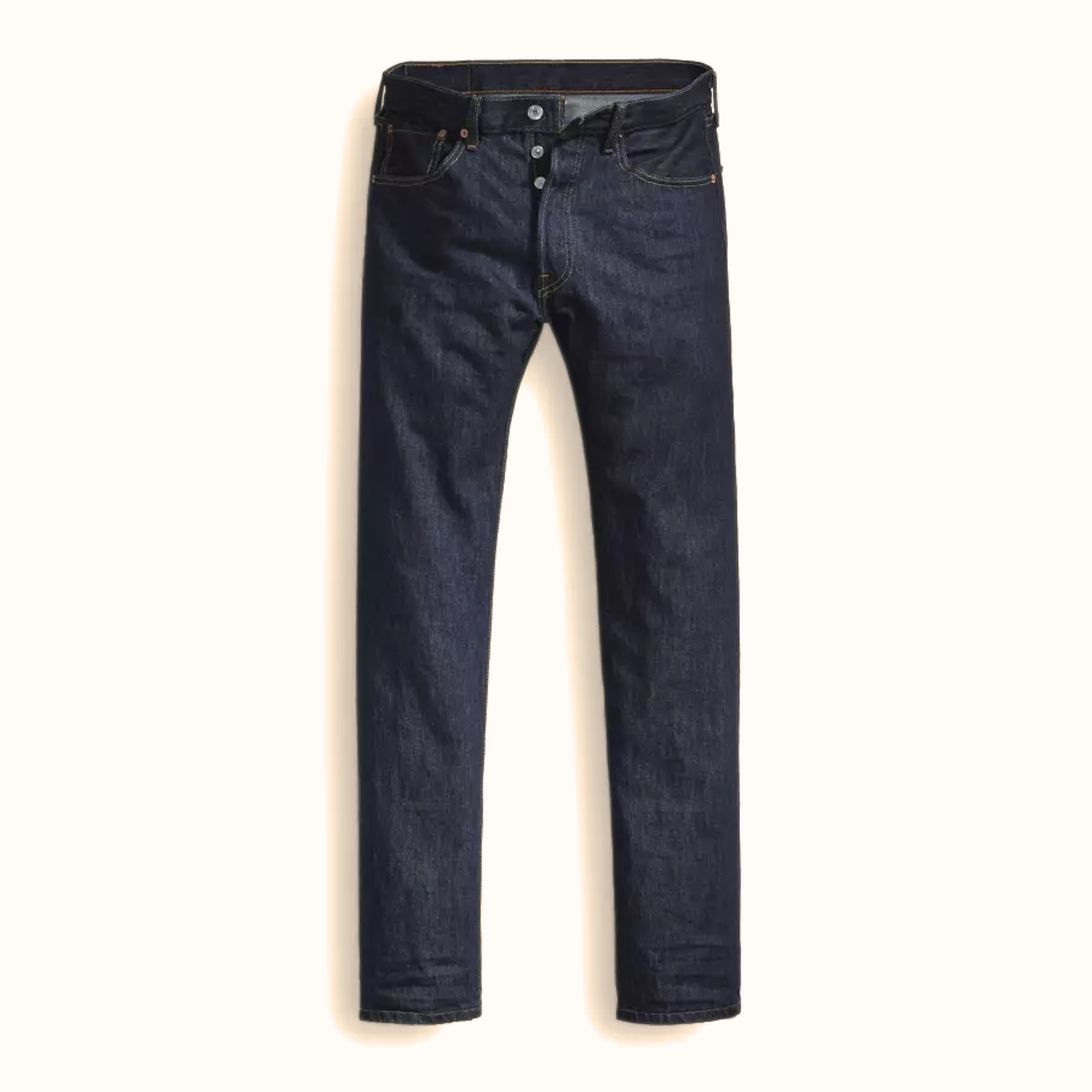 Levi’s 501 Original Fit men’s blue jeans product flat lay