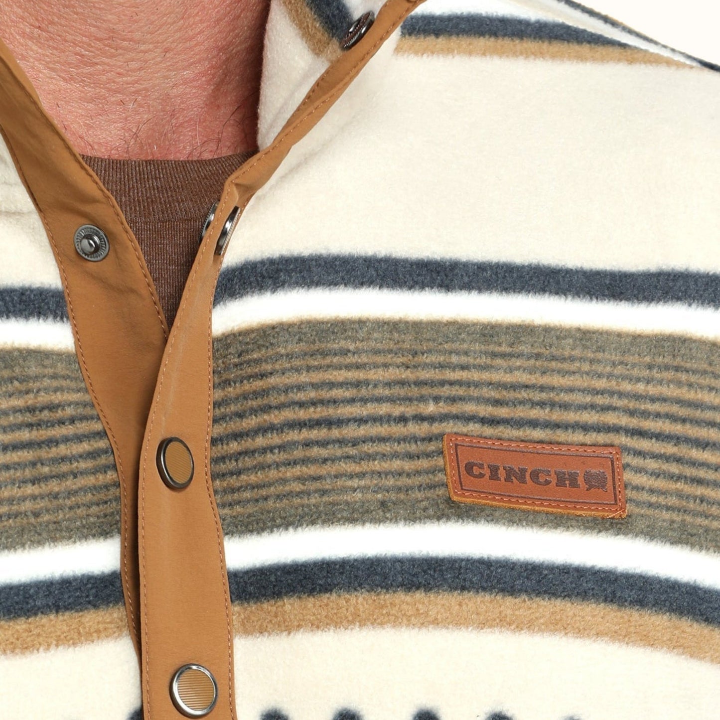 Close-up detail of Cinch Polar Fleece Pullover fabric and southwestern stripe pattern