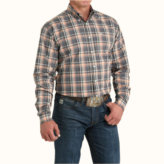 Cinch Multi Color Plaid Print Button Down Shirt angle view