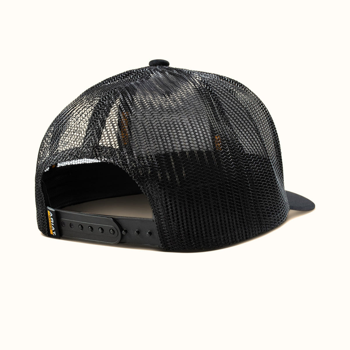 Ariat Work Hard Live Free black trucker cap back angle view
