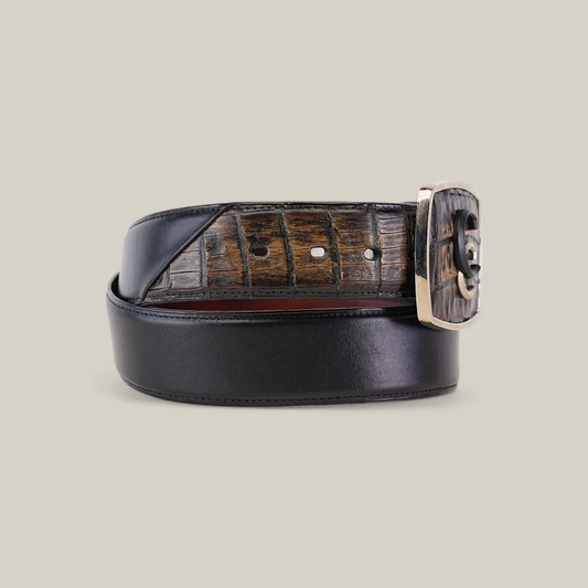 Cuadra Fuscus Black & Brown Caiman Exotic Strip Belt