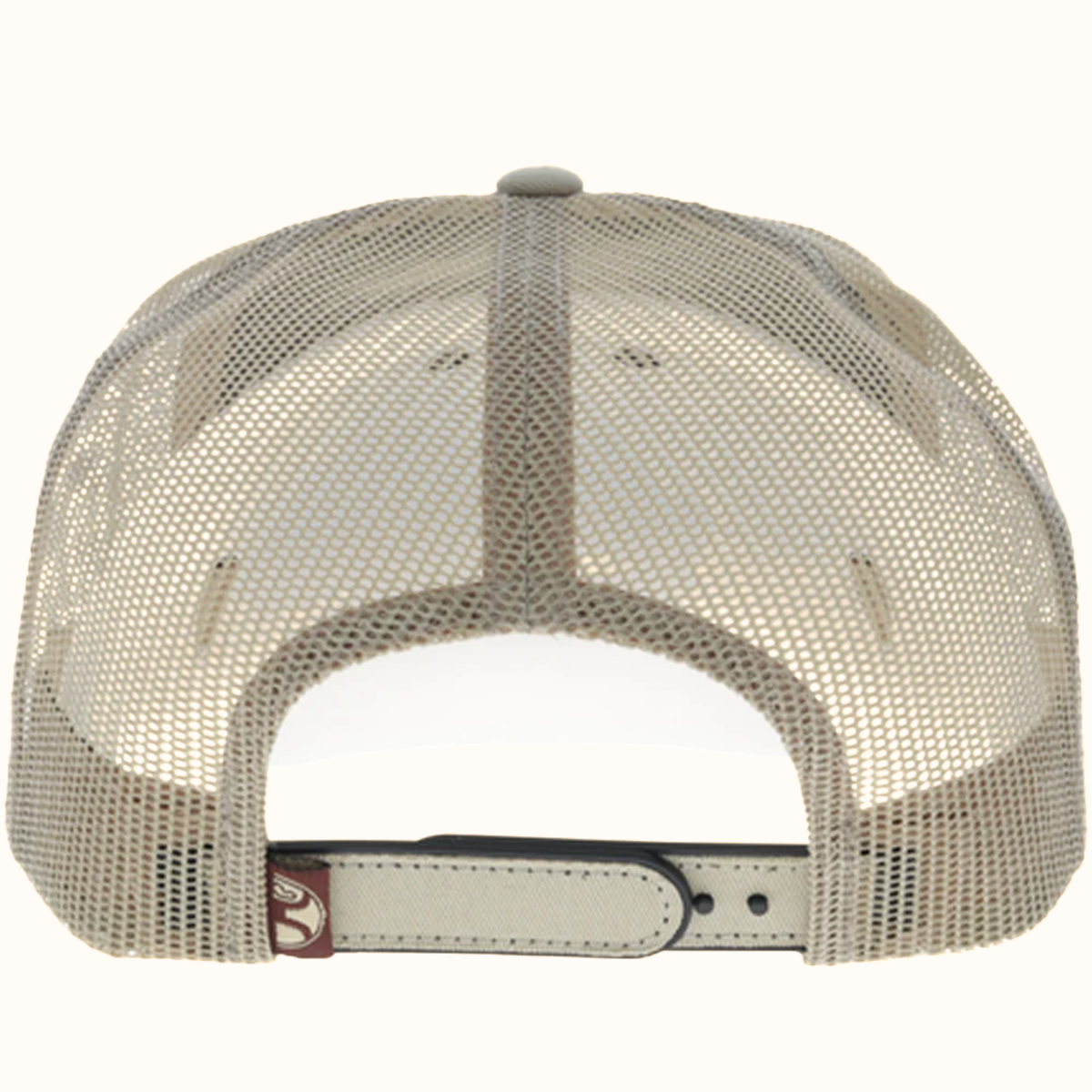 Hooey Buckin’ Hard tan 5-panel trucker hat back view