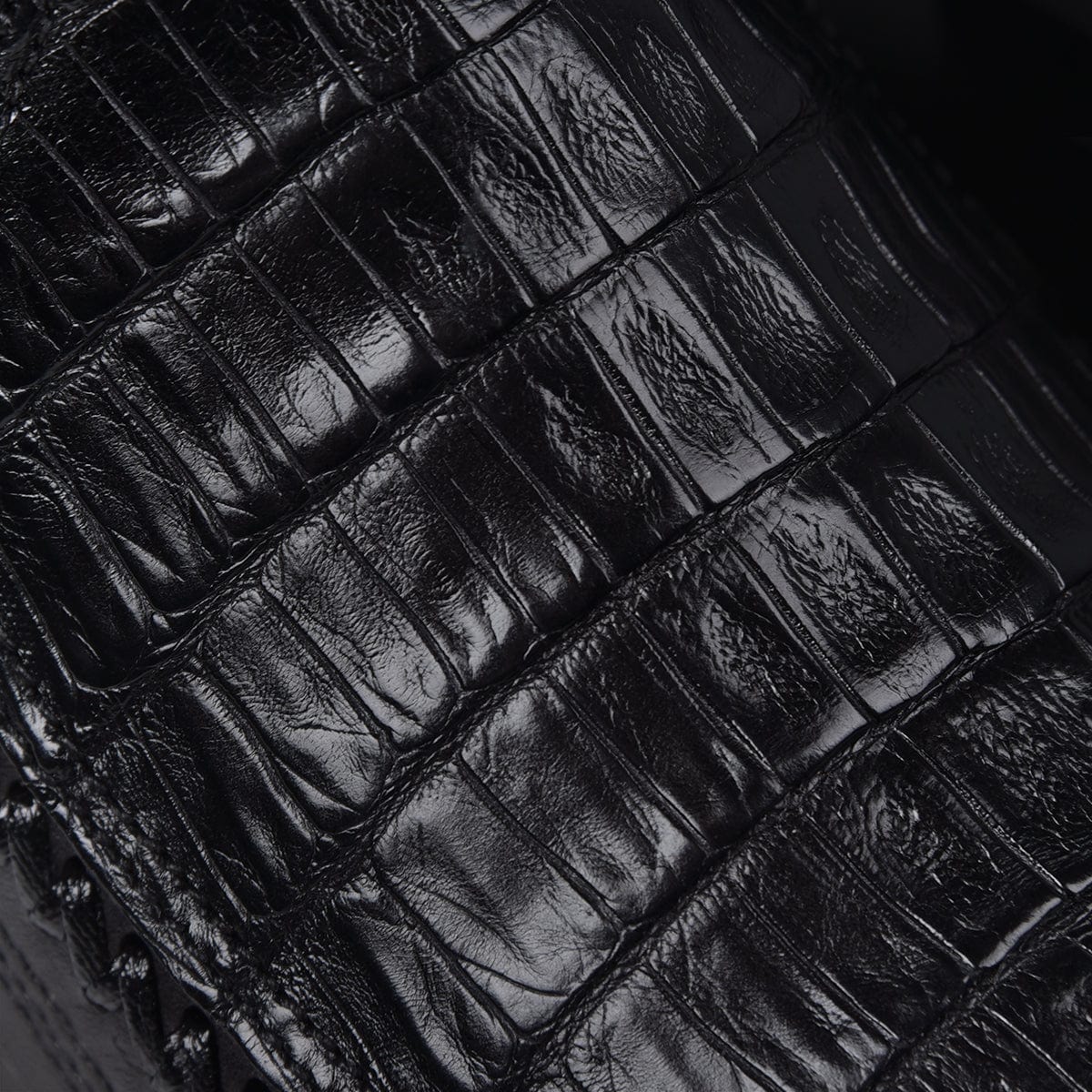 Close-up of woven leather detail on Cuadra Plunge Black Caiman Laser & Woven Narrow Square Toe Boot