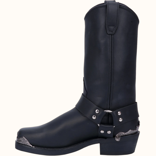 Side view of Dingo Black Chopper Leather Harness boot