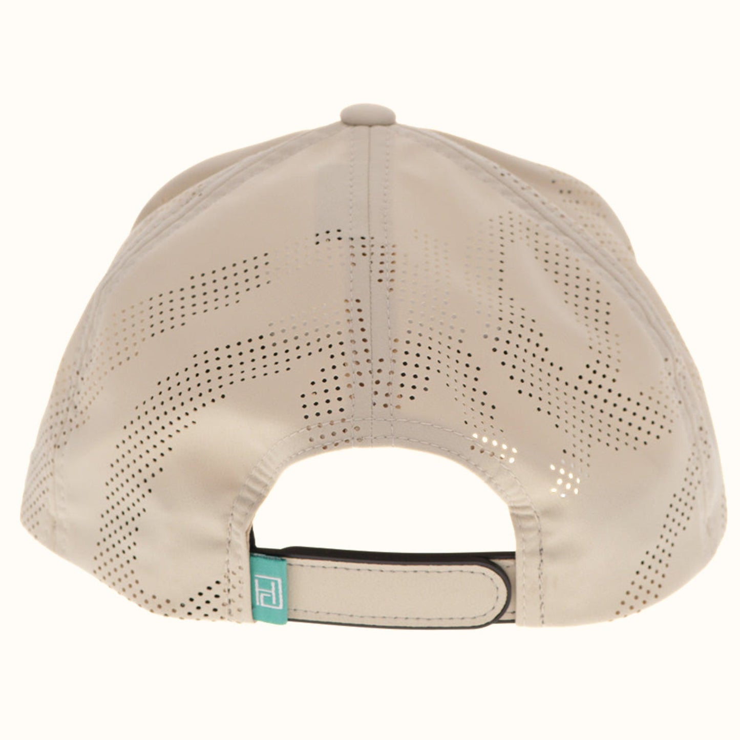 Hooey Noonan Tan Teal and White Patch Hat back view with adjustable closure