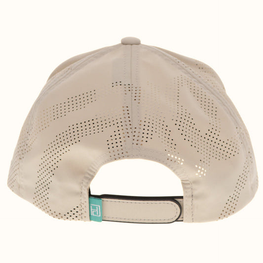 Hooey Noonan Tan Teal and White Patch Hat back view with adjustable closure
