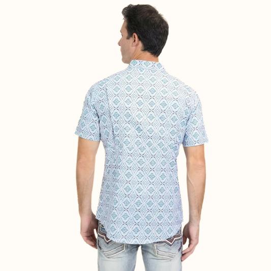 Rear view of Platini Men’s Performance Western Short Sleeve Aztec Print Shirt