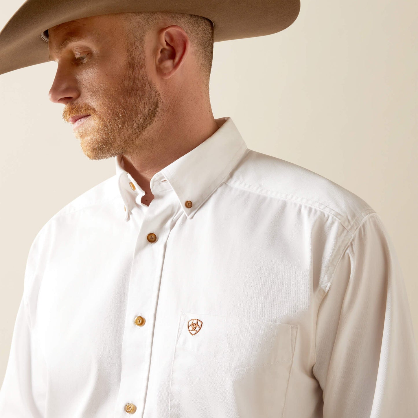 Close-up collar and chest detail of Ariat Solid Twill Classic Fit Shirt