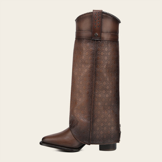Foldable Western Boot In Genuine Bovine Leather With Perforated Shaft