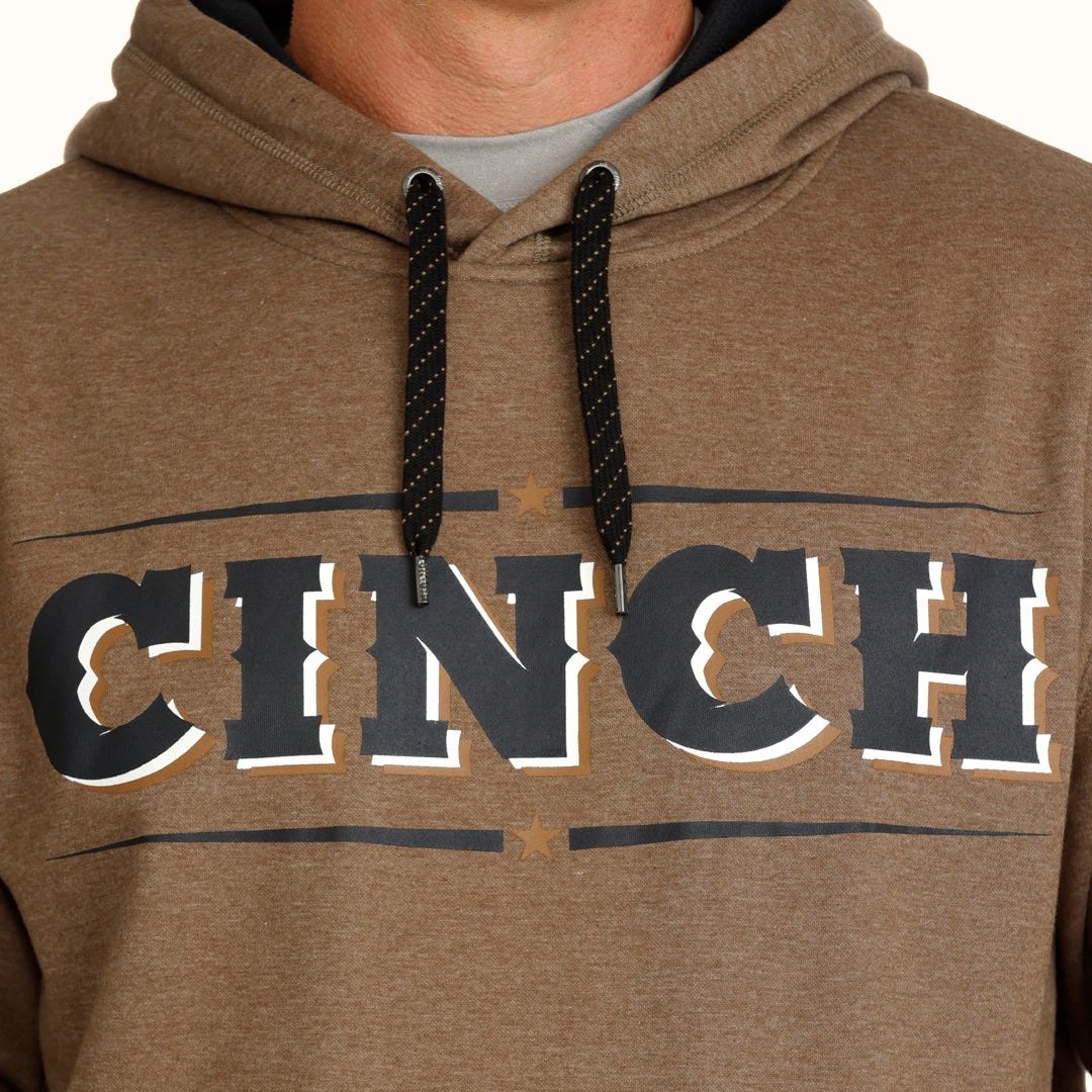 Cinch Men’s Logo Pullover Hoodie in brown front logo view
