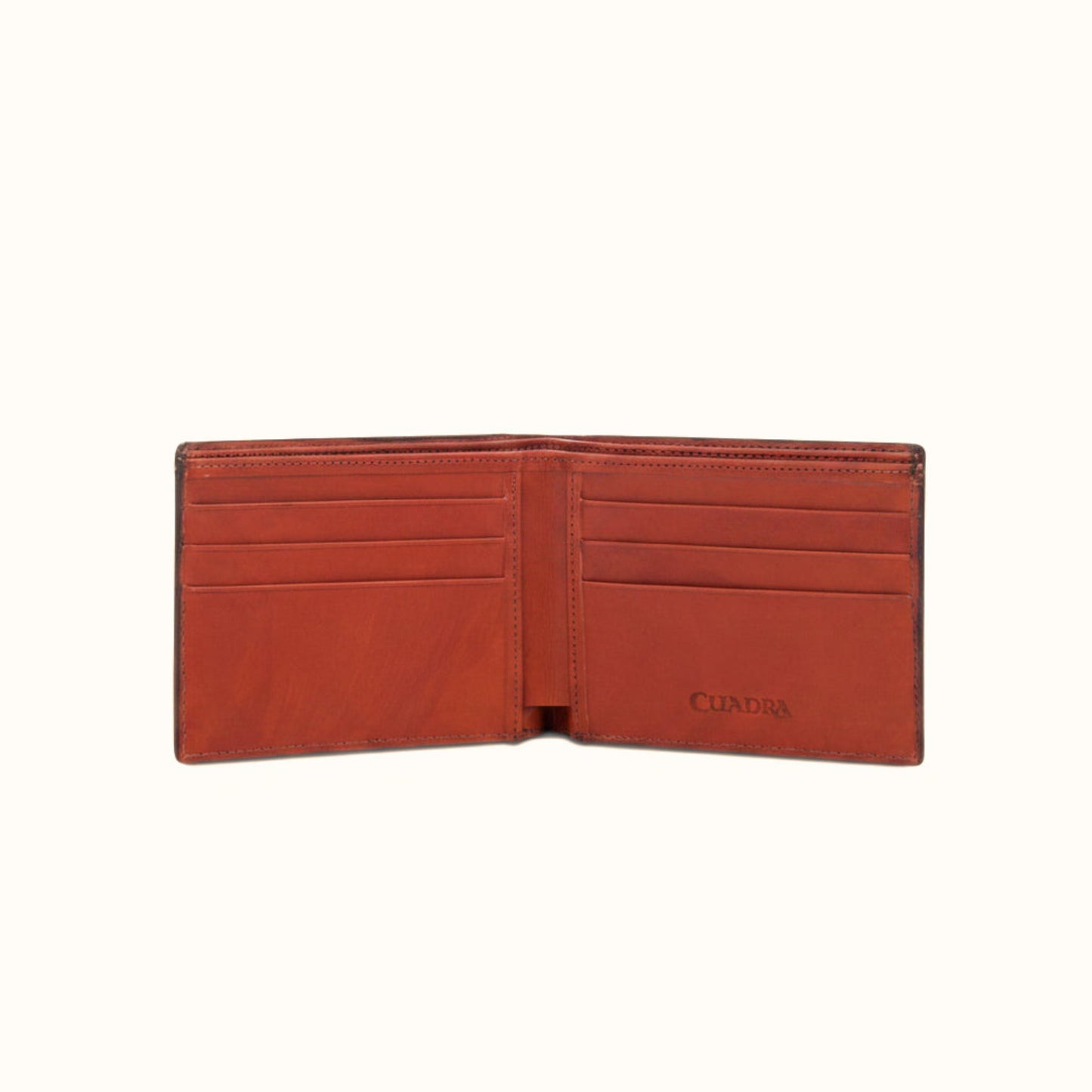 Open view of Cuadra Brown Lizard Wallet showing interior compartments