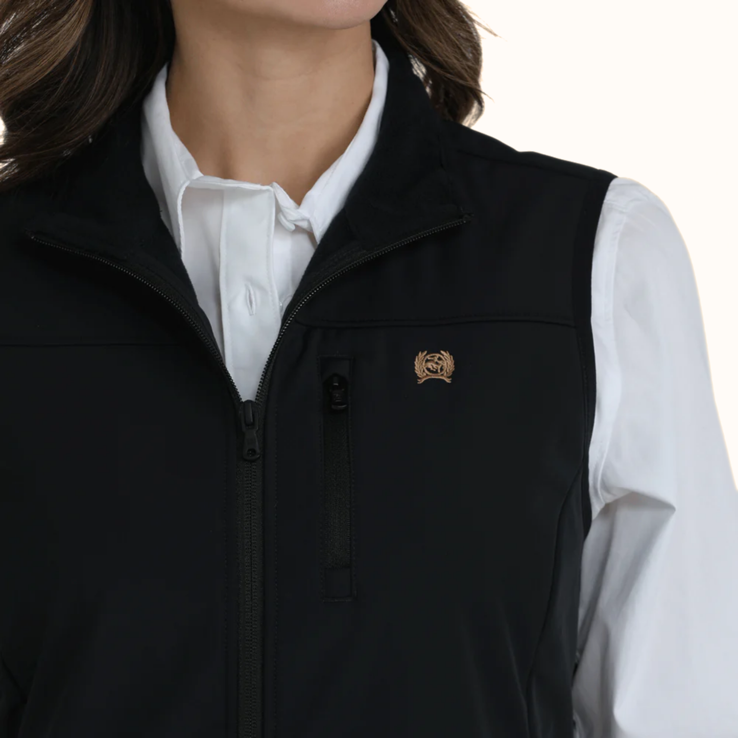 Cinch Women’s Windproof Vest close view on model
