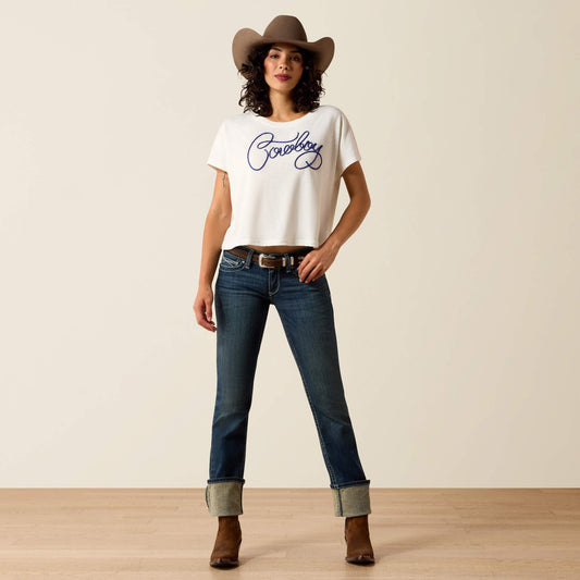 Ariat R.E.A.L. Mid Rise Stretch Icon Stackable Straight Leg Jean front view on model