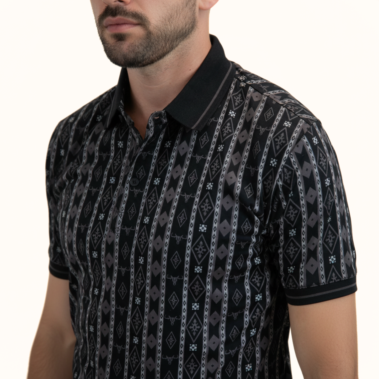 Platini black stretch polo collar detail