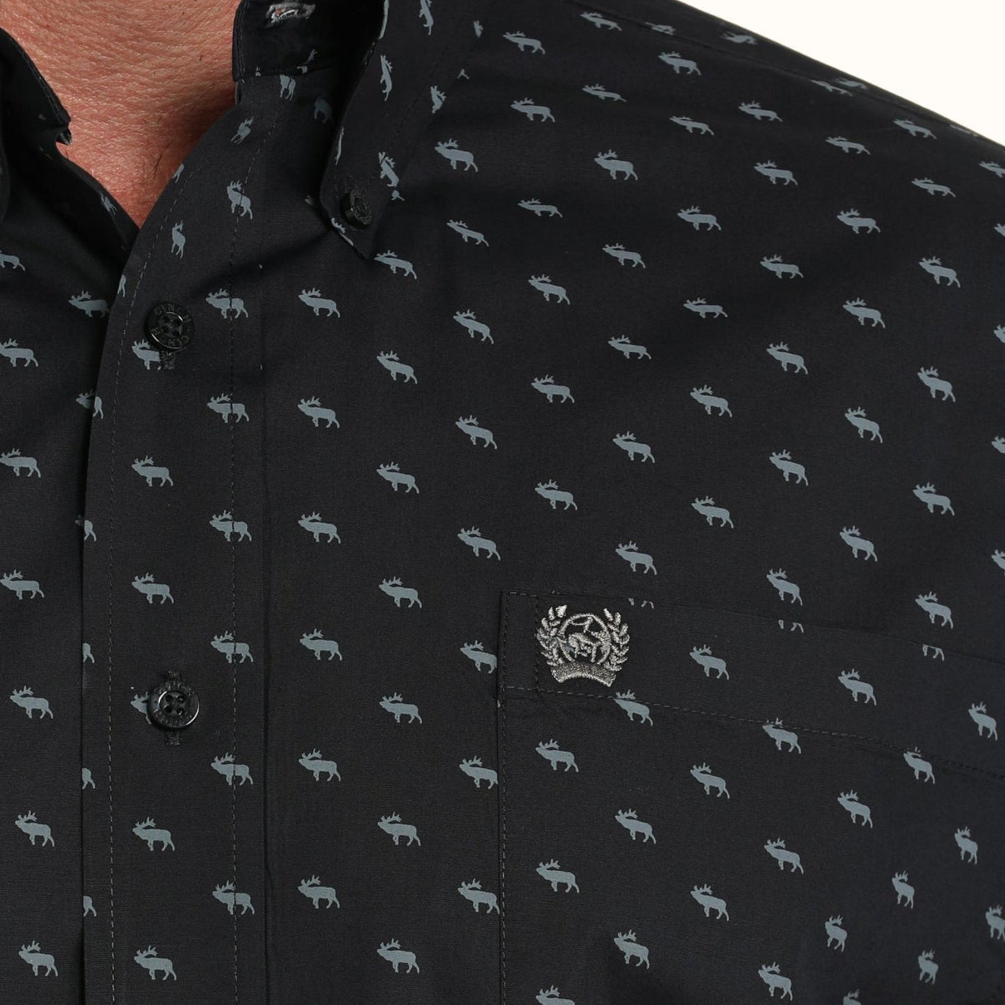 Close-up of Cinch Black Print Button Down Shirt pattern