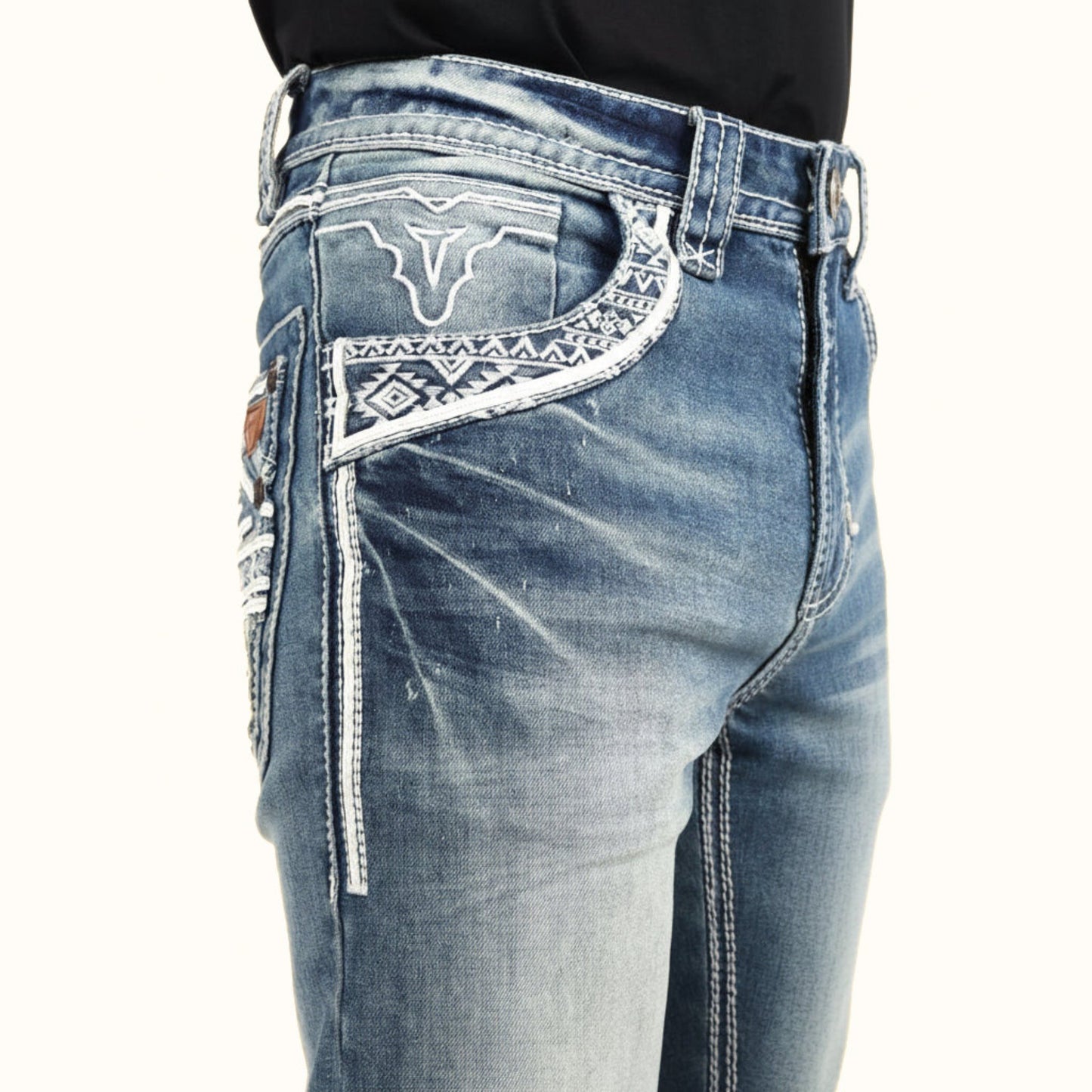 Front pocket detail of Platini Medium Wash boot cut jeans
