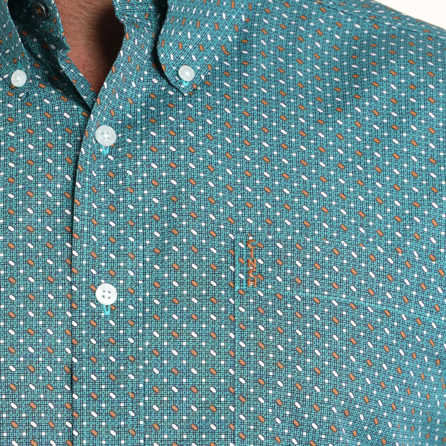 Cinch Modern Fit Button-Down Western Shirt turquoise print detail