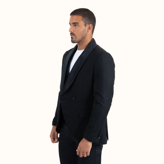 Platini black double-breasted tuxedo side view