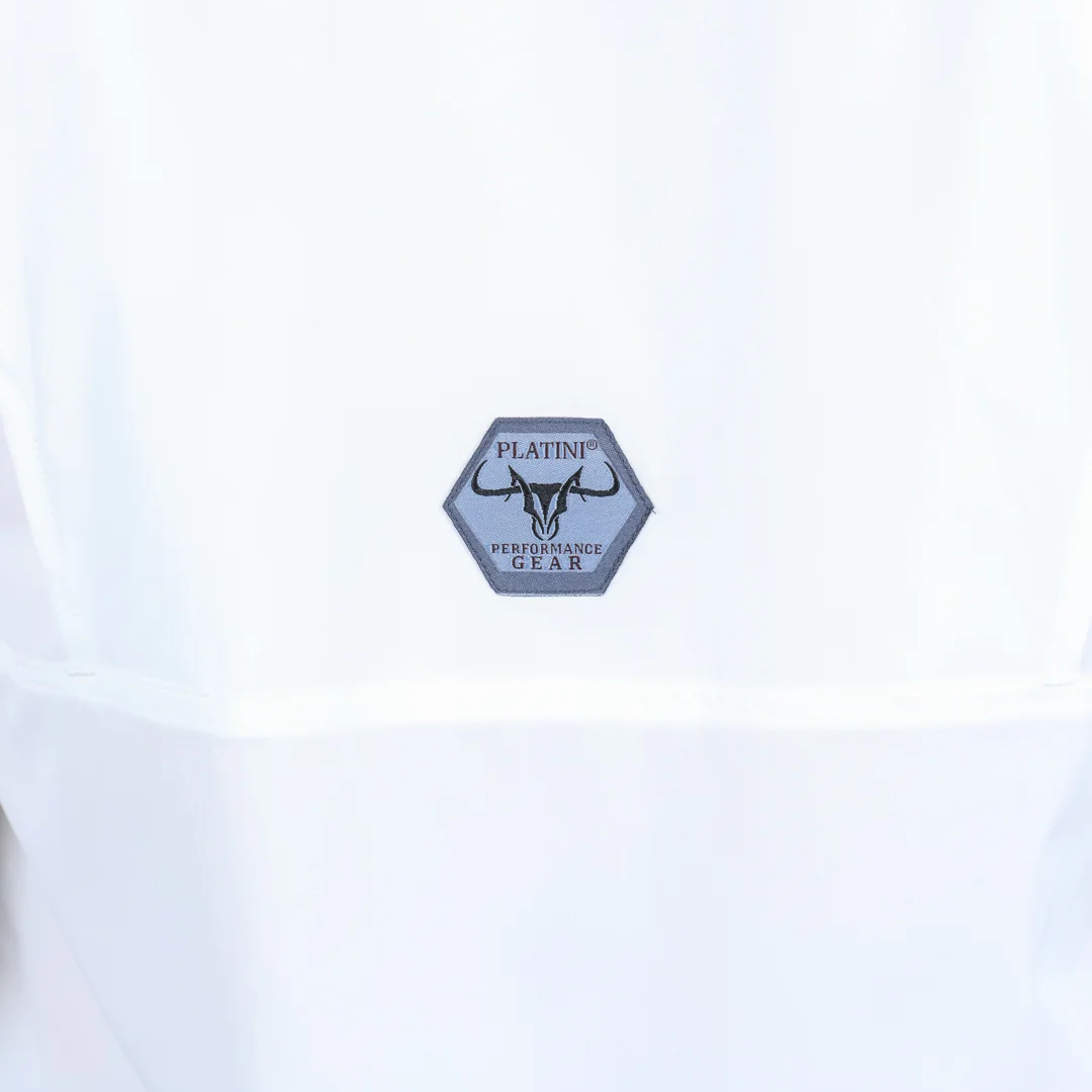 Platini Men’s Fishing White Long Sleeve Shirt logo detail