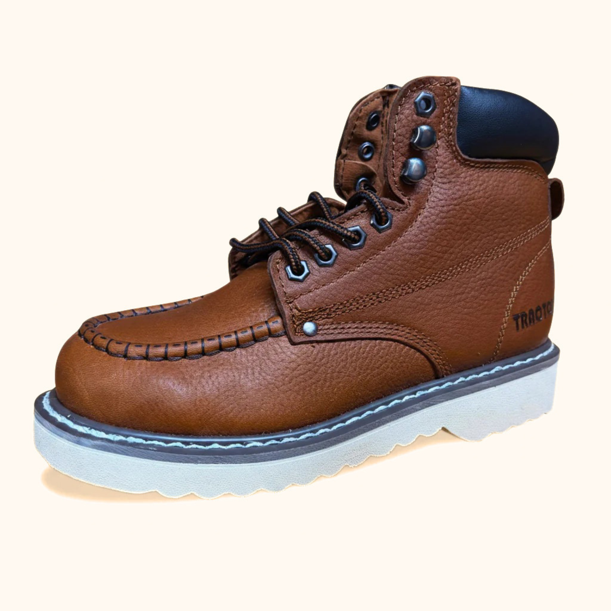 Tractor 1011P men’s brown leather work boot angled view