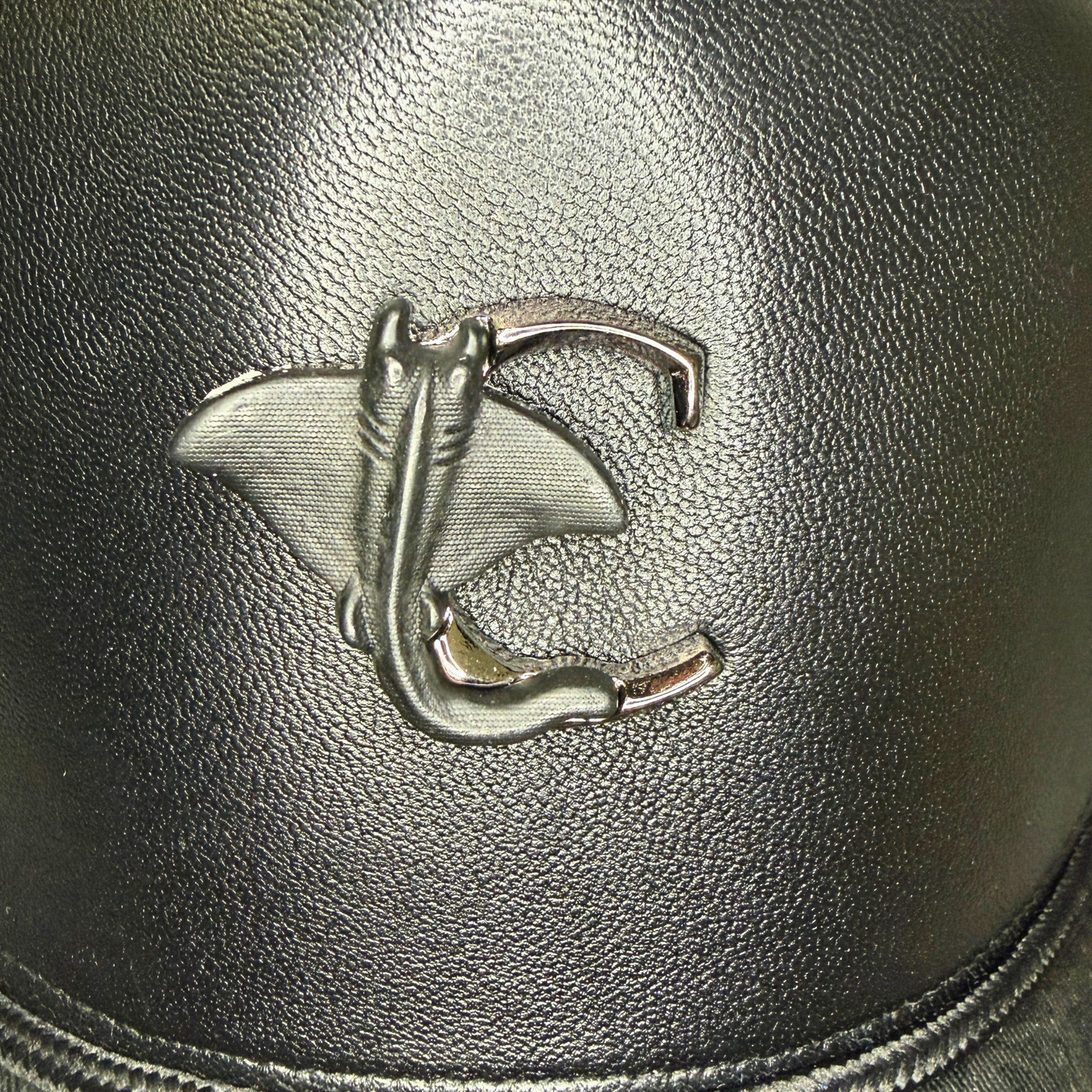Cuadra Leather Logo Snapback Cap Black embossed logo detail
