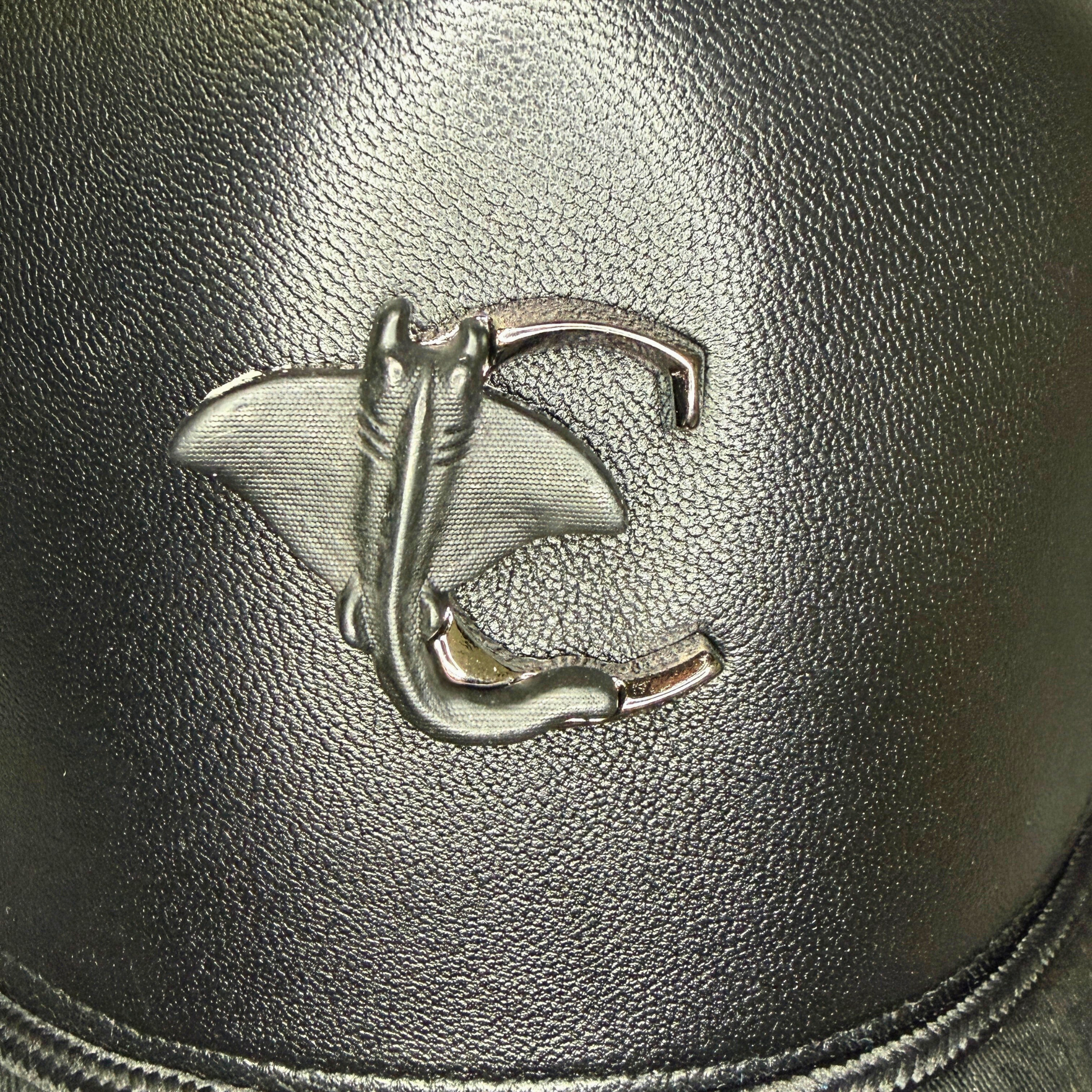 Cuadra Leather Logo Snapback Cap Black embossed logo detail