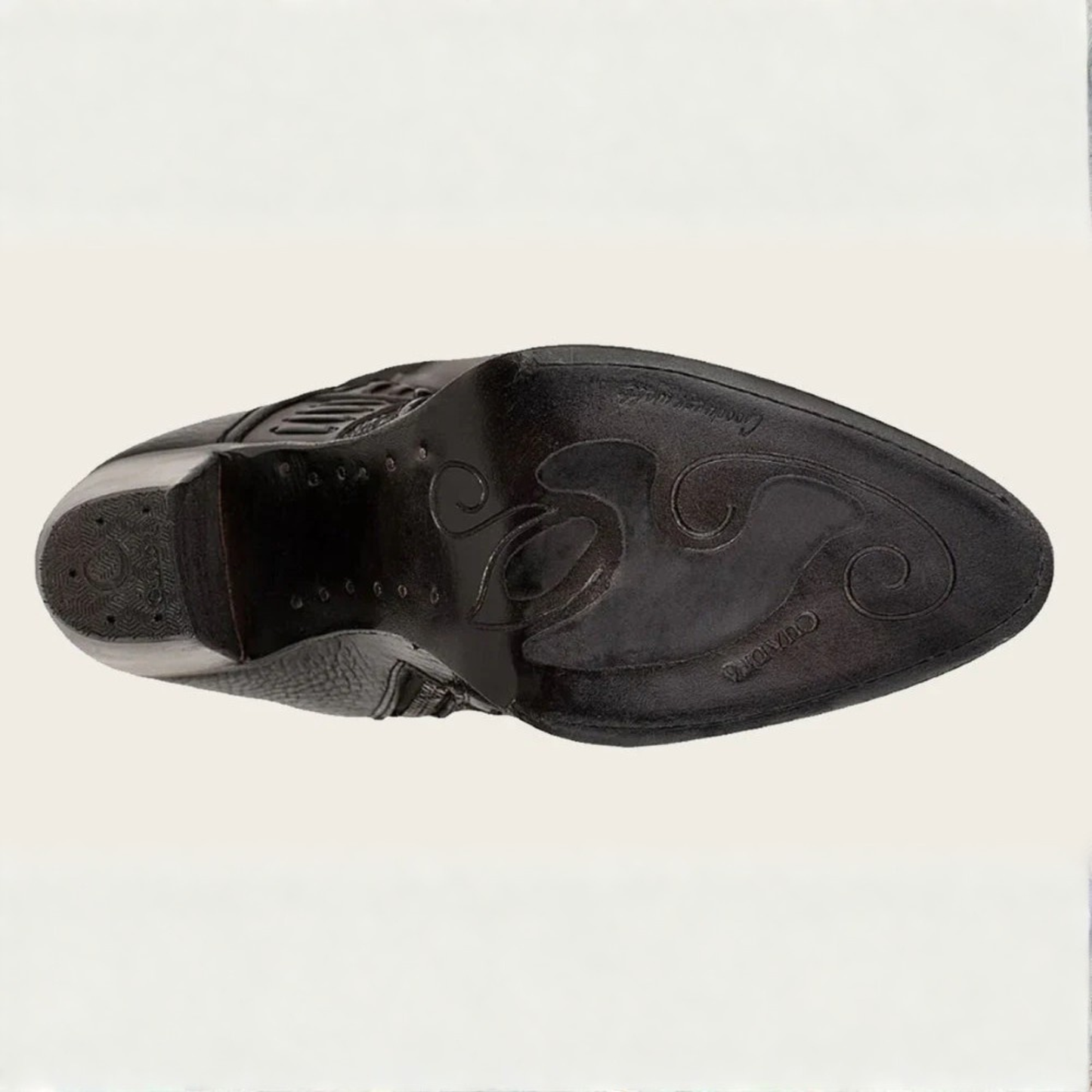 Outsole view of Cuadra Tall Black Stingray Boot