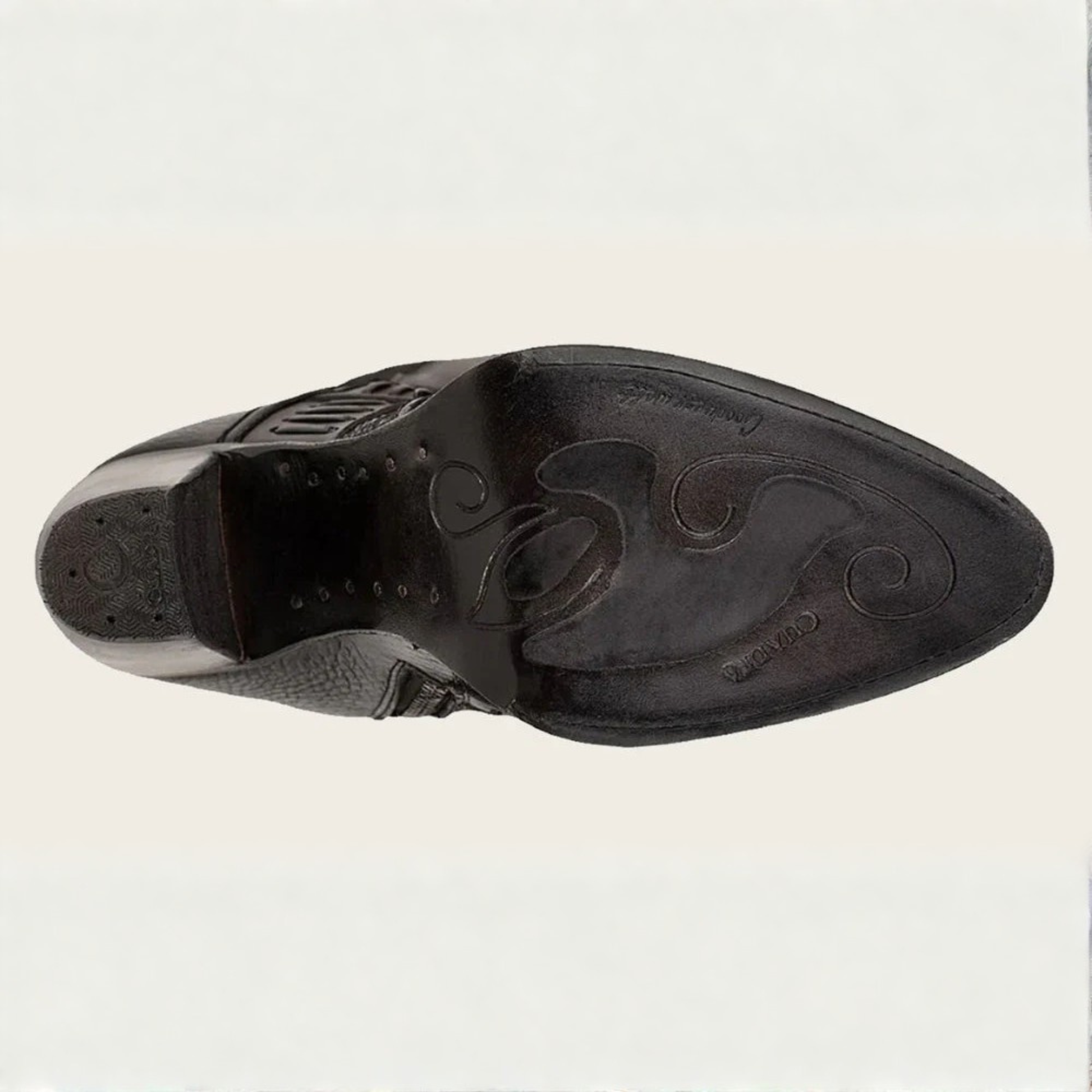 Outsole view of Cuadra Tall Black Stingray Boot