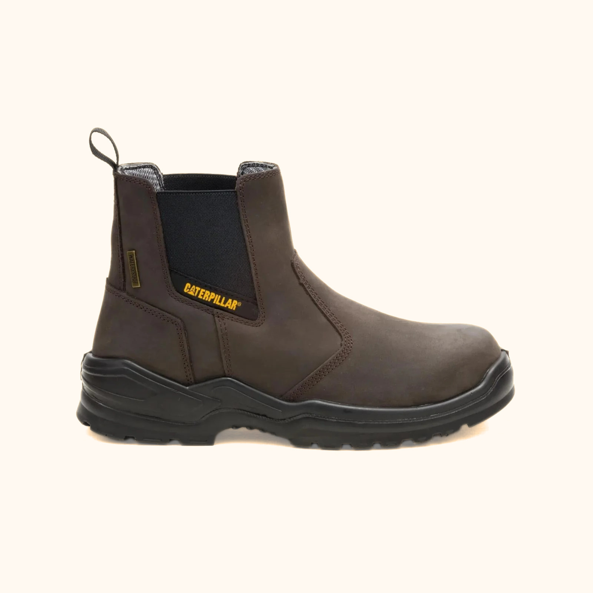 CAT Striver Chelsea Waterproof Steel Toe Work Boot opposite side view with elastic panels