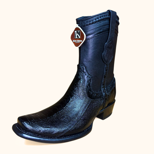 King Exotic Black Ostrich Leg Dubai Short Boot front angle view