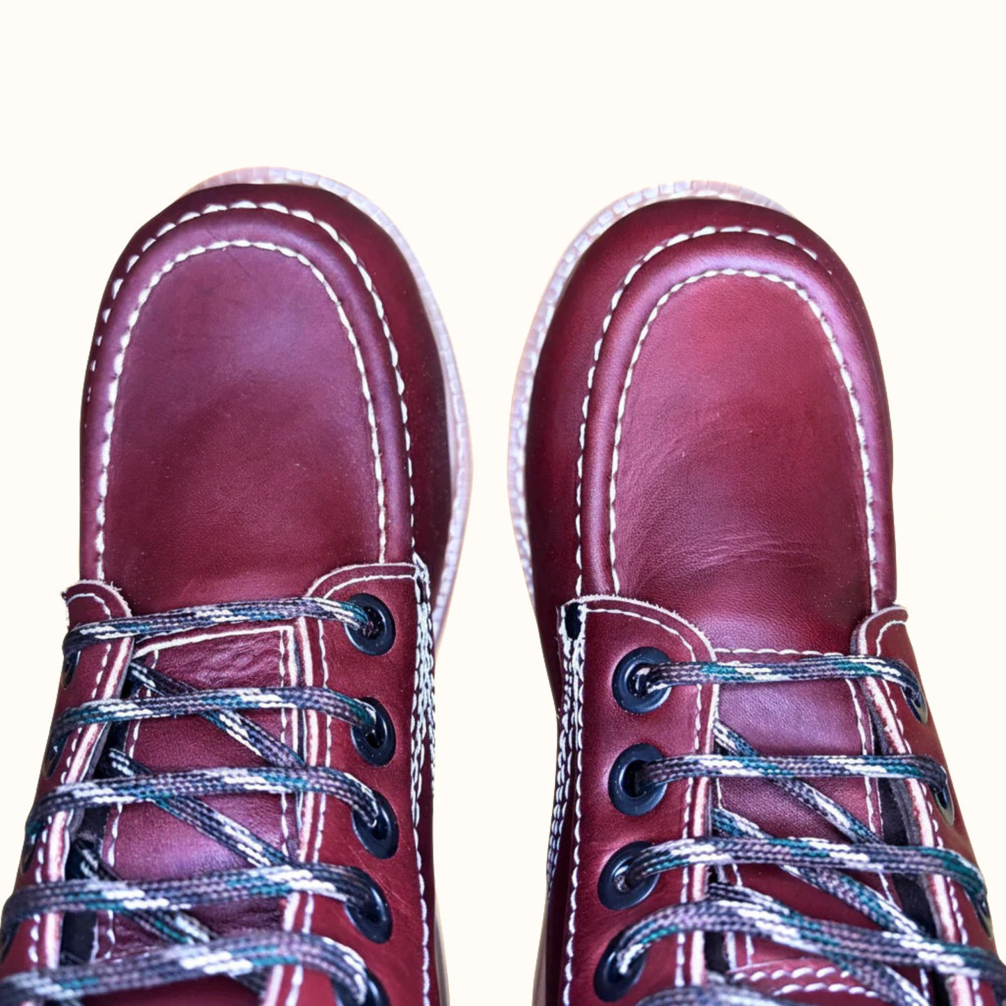 Cerro Piel Shedron Rayas Ambar leather work boots top view showing toe construction