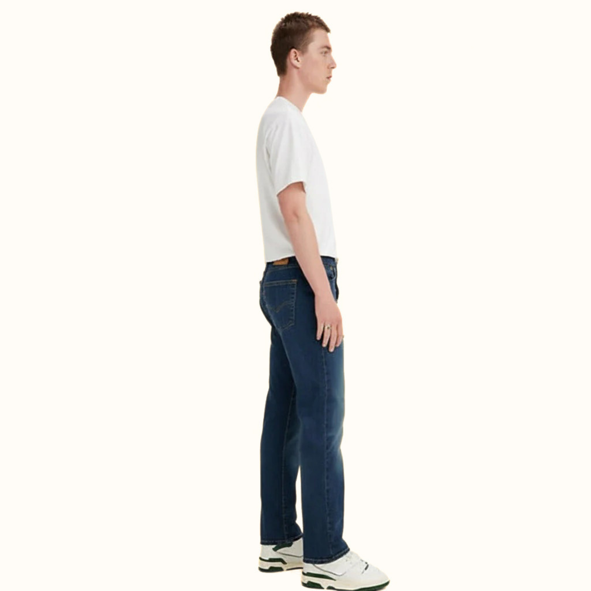 Levi’s 501 Original Fit Men’s Jeans side view on model in blue denim