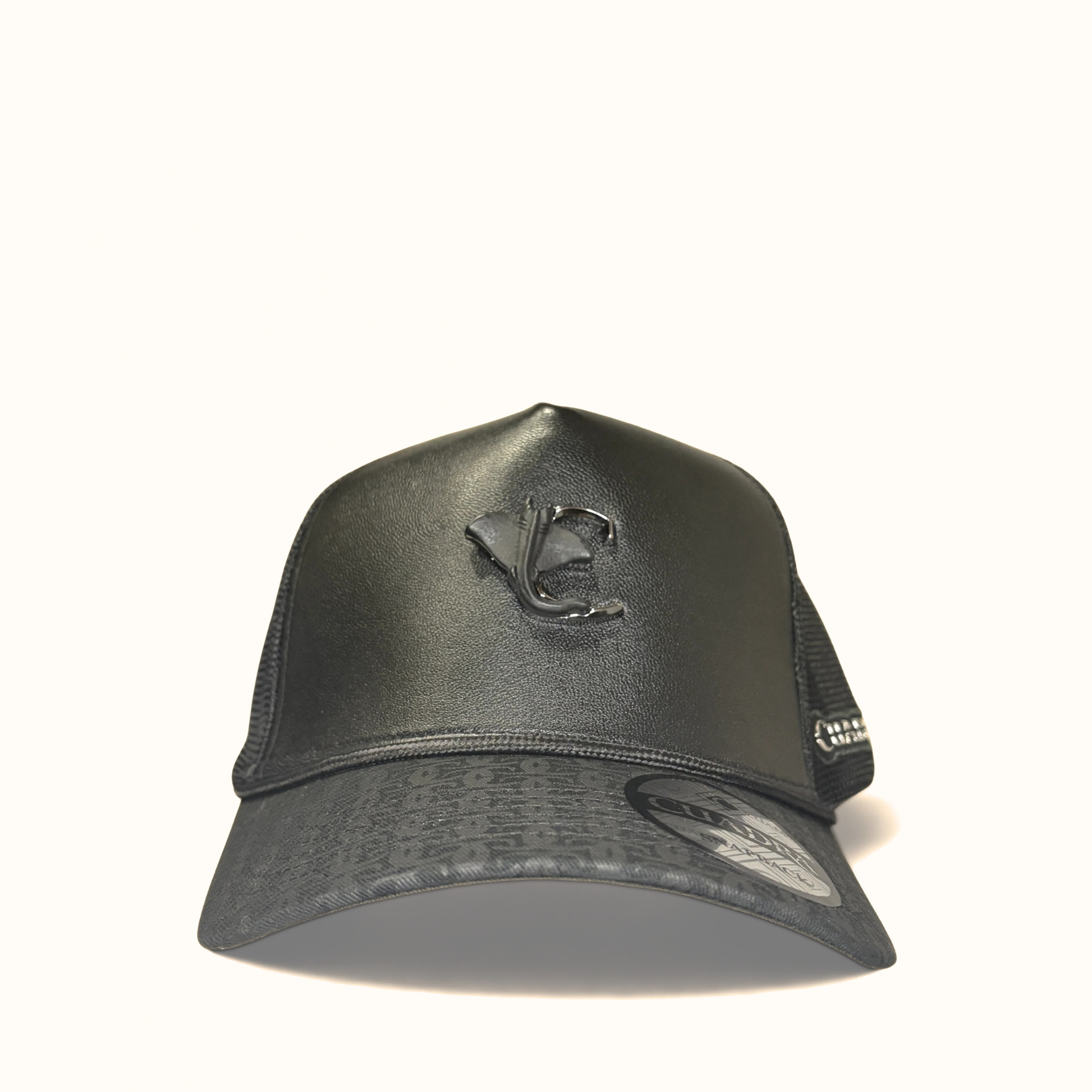Cuadra Leather Logo Snapback Cap Black front view