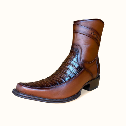Los Altos Faded Brown Caiman Belly Narrow Square Toe Boot angle view