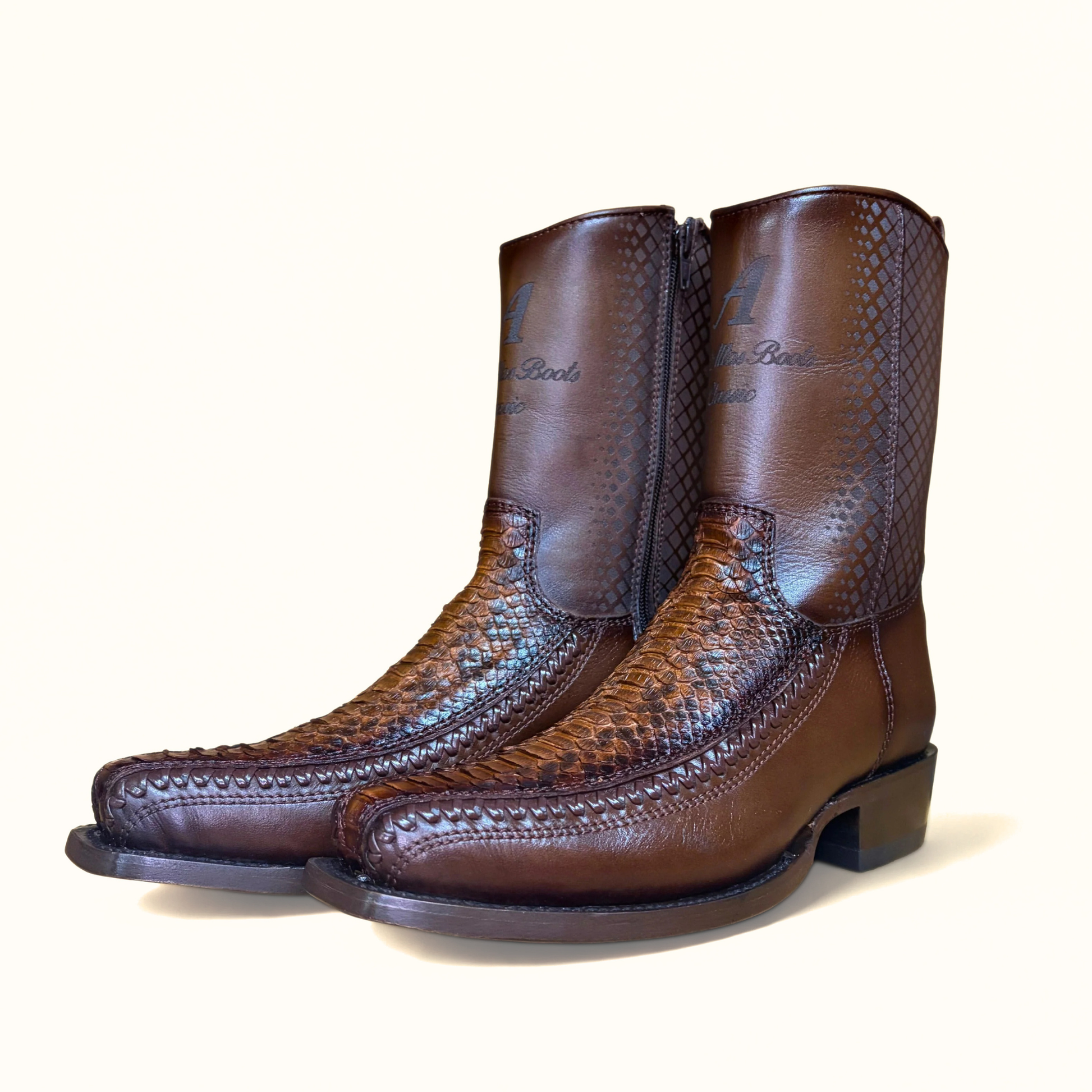 Los Altos Python Porto Faded Brown 7X Toe Low Shaft Boot angled side view