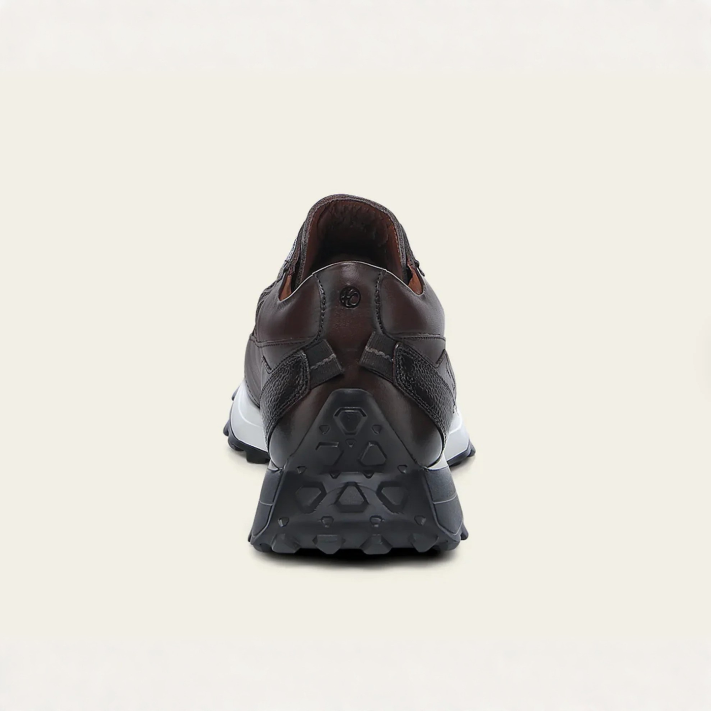 Cuadra Genuine Cayman Leather Sneakers back view in dark brown leather