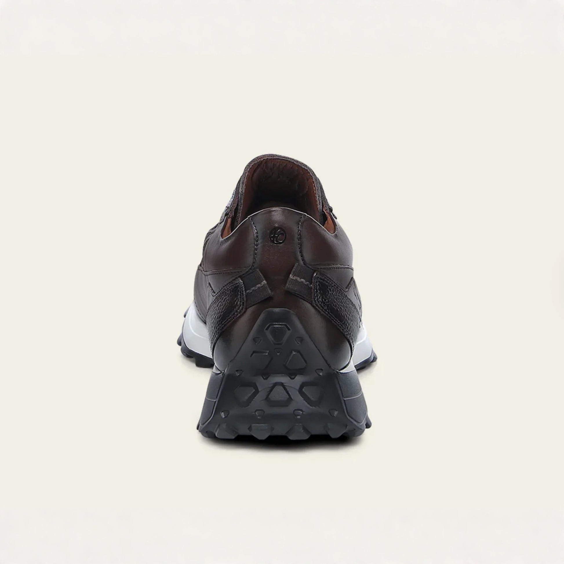 Cuadra Genuine Cayman Leather Sneakers back view in dark brown leather