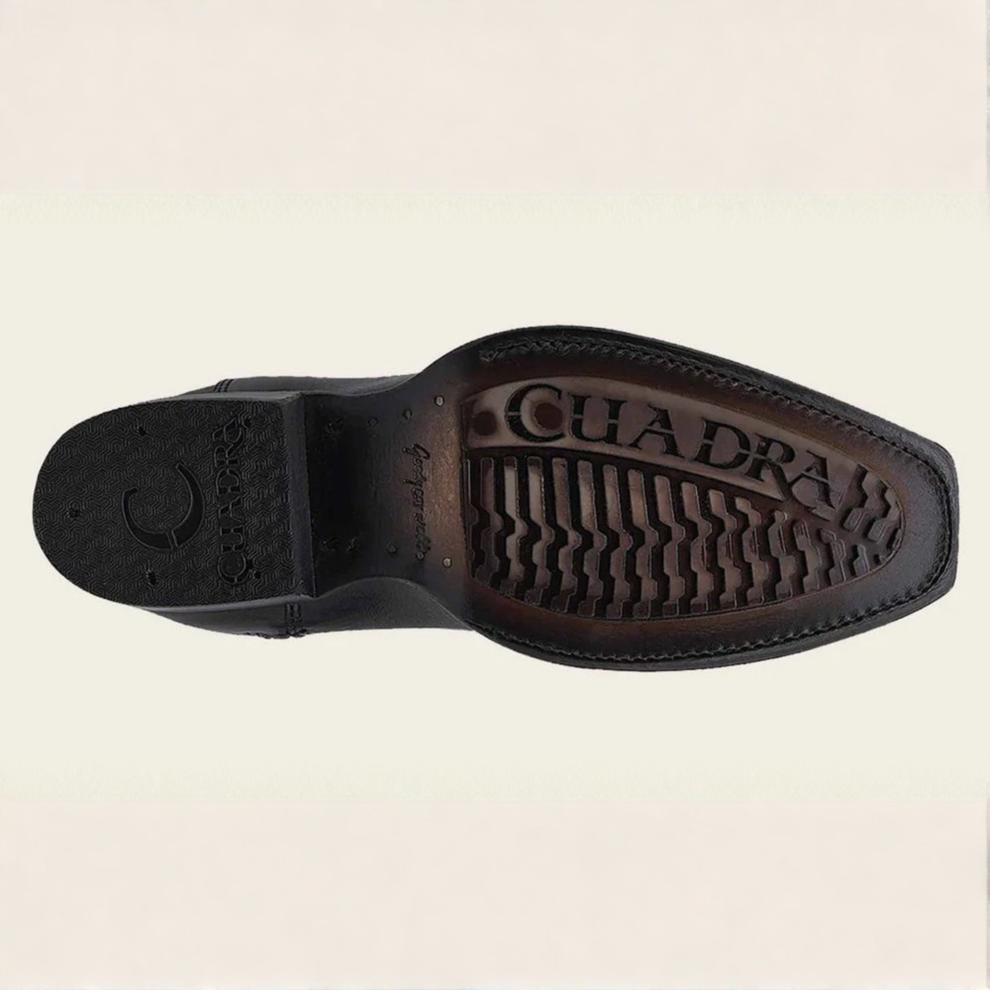 Outsole view of Cuadra Engraved Black Stingray Cowboy Boot