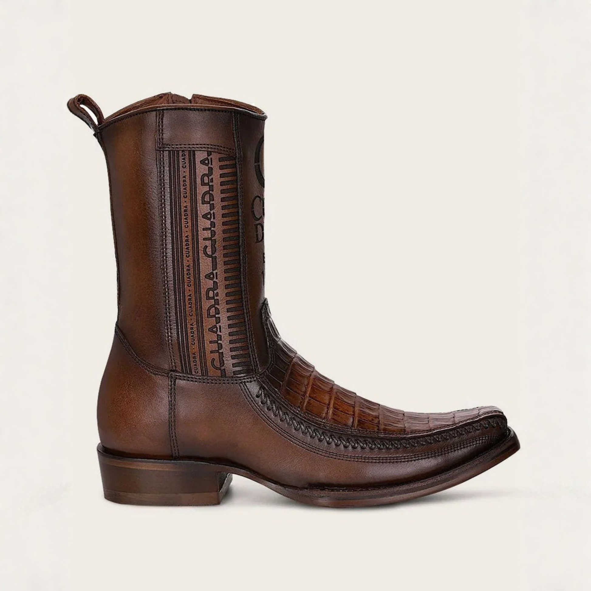Opposite side view of Cuadra Caiman Laser & Woven Narrow Square Toe Boot