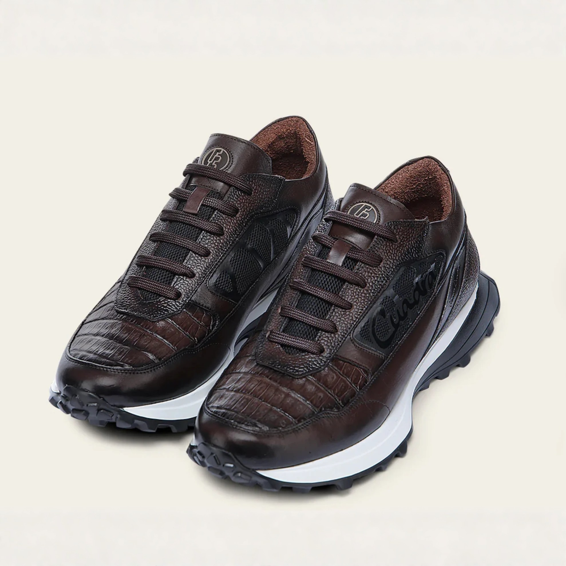Pair of Cuadra Genuine Cayman Leather Sneakers in dark brown leather