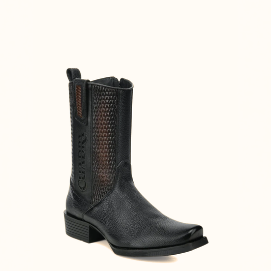 Cuadra Black Italian Deer Leather Urban Boots angled front view