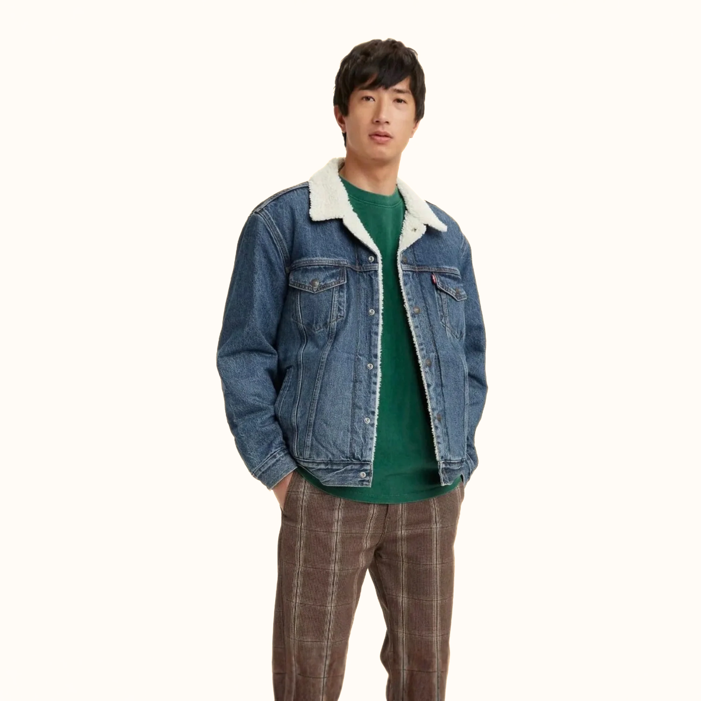 Levis Sherpa Trucker Jacket Blue front view